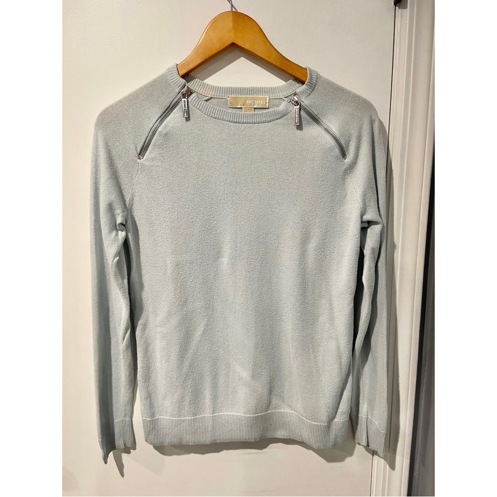 Michael Kors Light Blue Sweater With Shoulder Zippers (Size S)